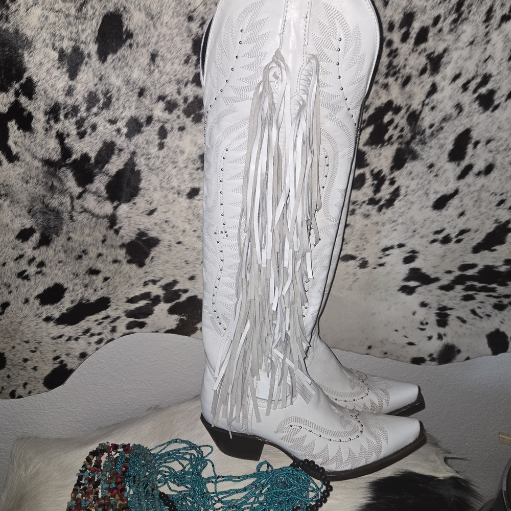 White Fringe Western Boots